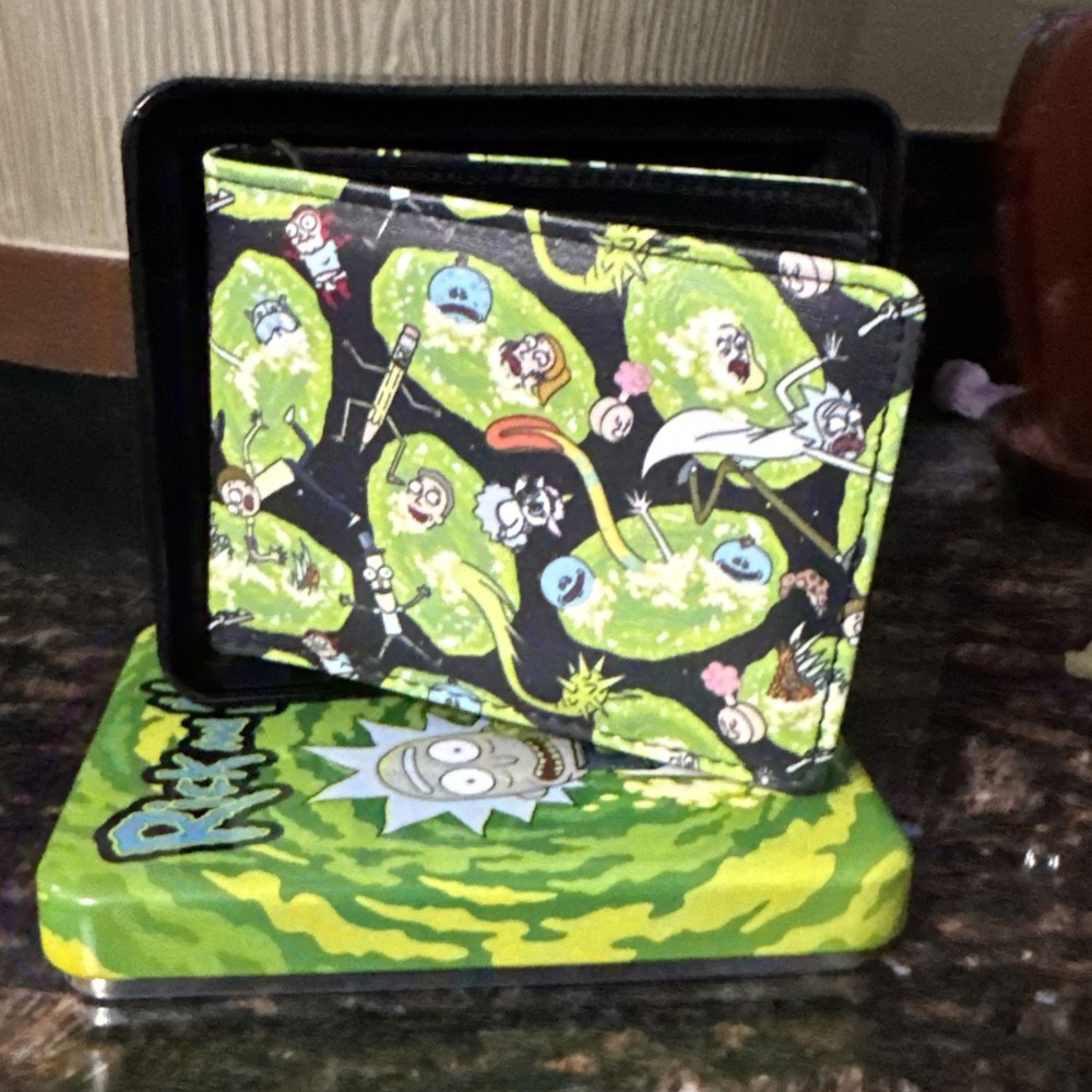 Buckle-Down Rick and Morty Bifold Wallet in a Decorative Tin Case, Multicolor